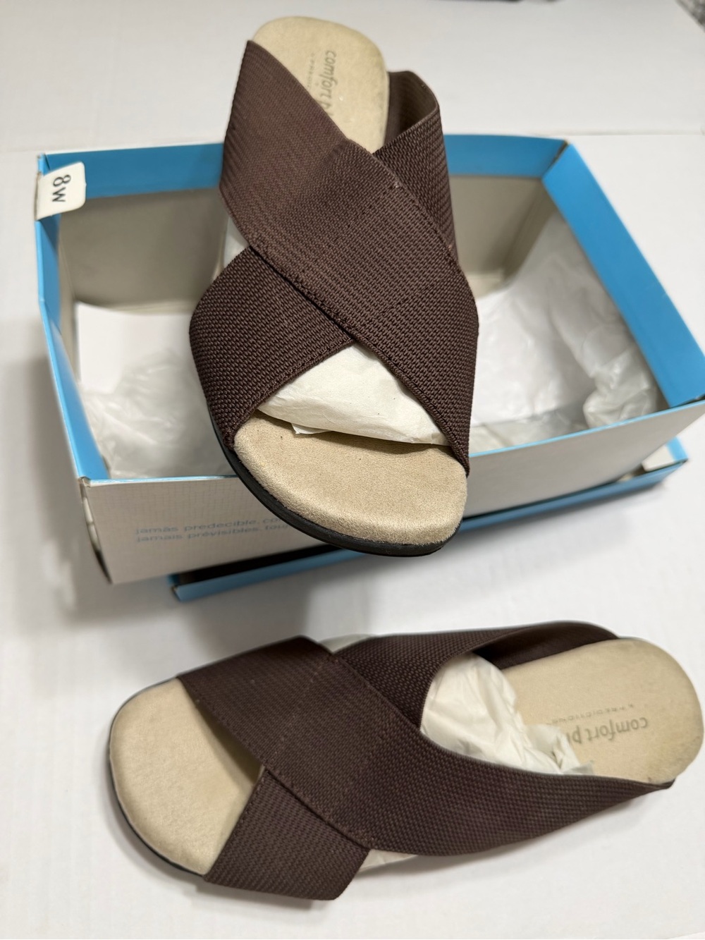 comfort plus by Predictions Brown Crisscross Slide Sandals